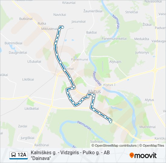 Автобус 12A: карта маршрута