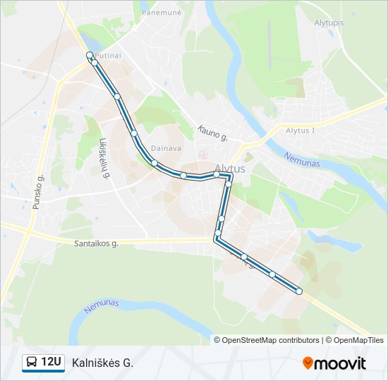 Автобус 12U: карта маршрута