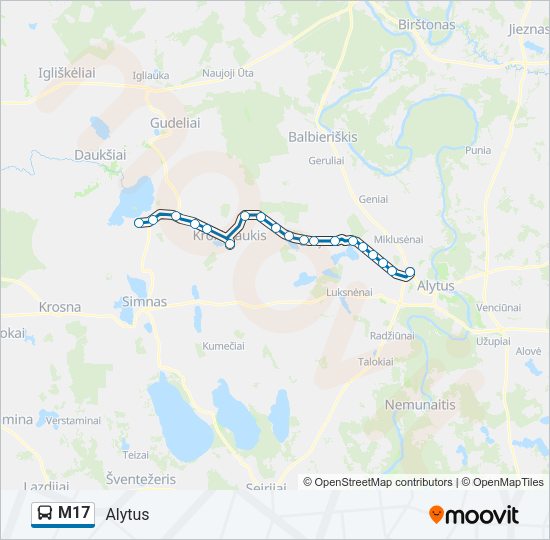 Автобус M17: карта маршрута