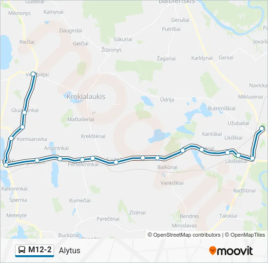 M12-2 autobusas kelionės žemėlapis