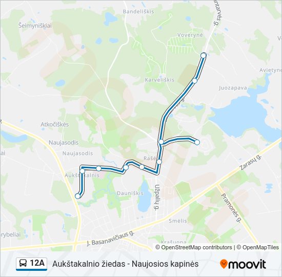 Автобус 12A: карта маршрута