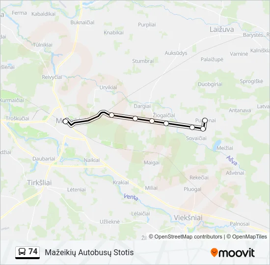 Автобус 74: карта маршрута