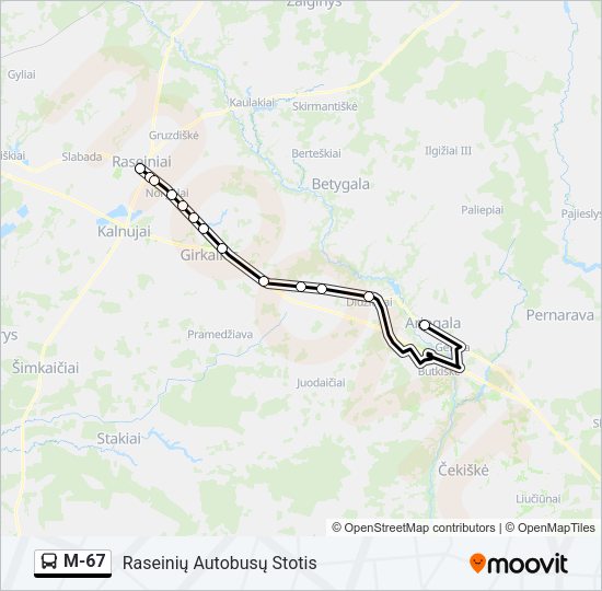 Автобус M-67: карта маршрута