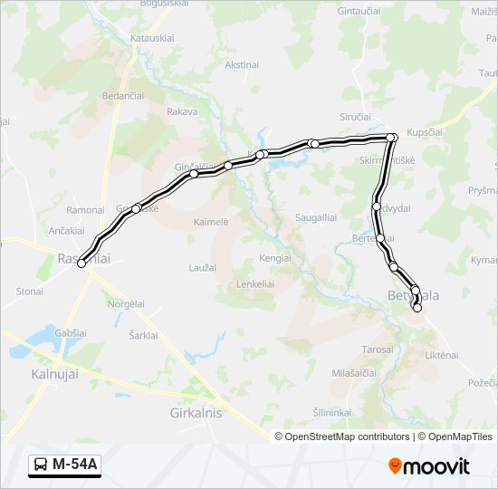Автобус M-54A: карта маршрута