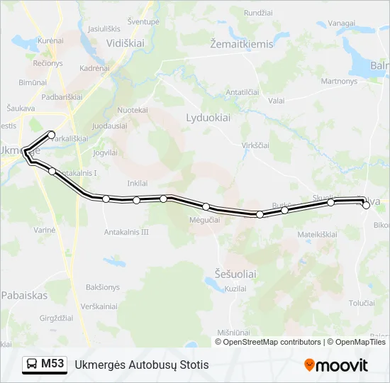Автобус M53: карта маршрута