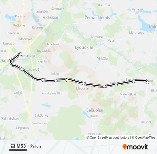 Автобус M53: карта маршрута