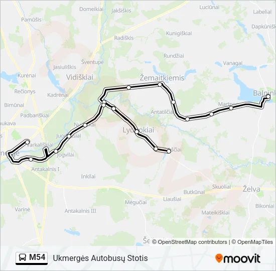 Автобус M54: карта маршрута