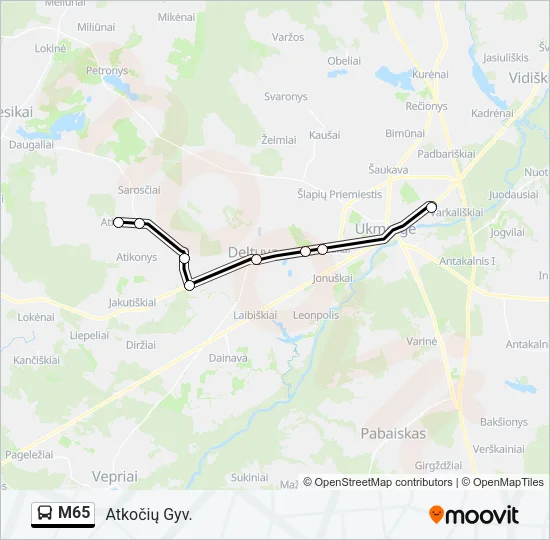 Автобус M65: карта маршрута