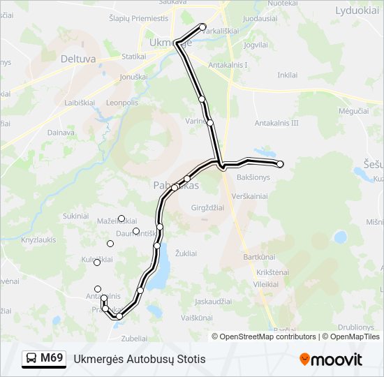 Автобус M69: карта маршрута