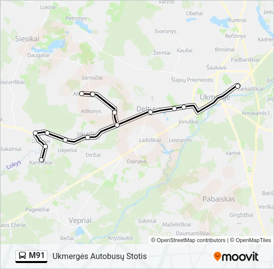 M91 Bus Line Map