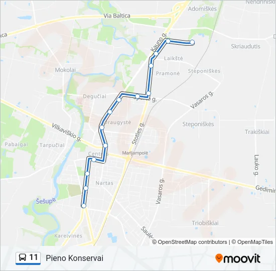 Автобус 11: карта маршрута