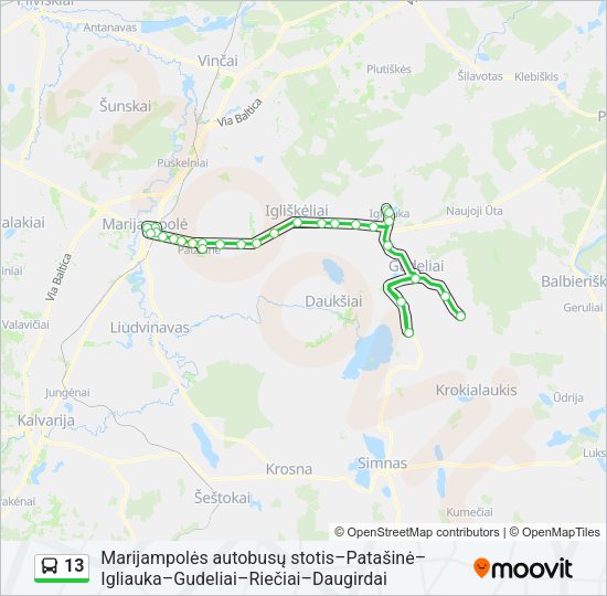Автобус 13: карта маршрута