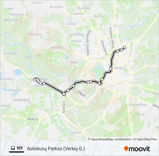 Автобус N9: карта маршрута