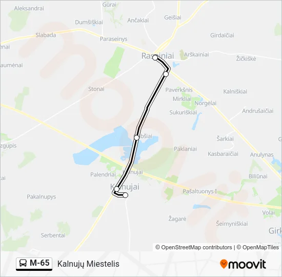 M-65 autobusas kelionės žemėlapis