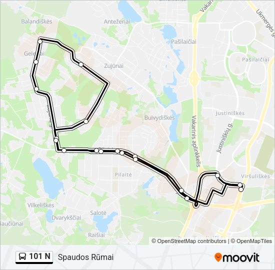 Автобус 101 N: карта маршрута