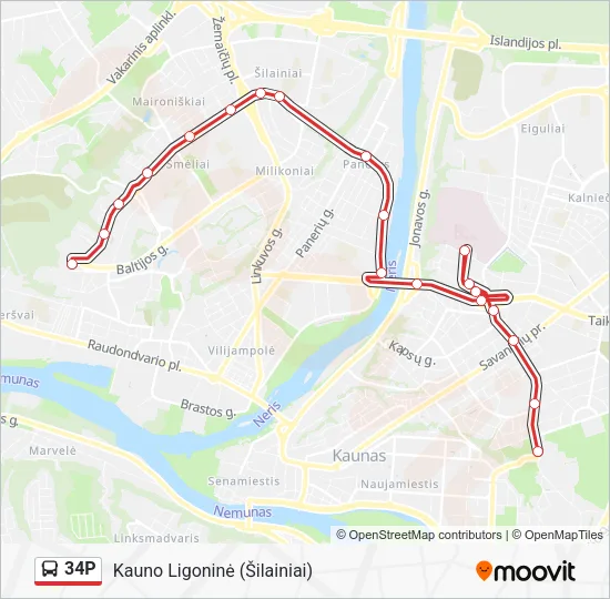 34P autobusas kelionės žemėlapis