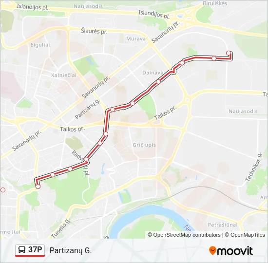 Автобус 37P: карта маршрута
