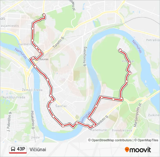 Автобус 43P: карта маршрута