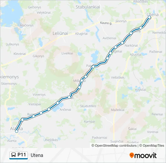 Автобус P11: карта маршрута