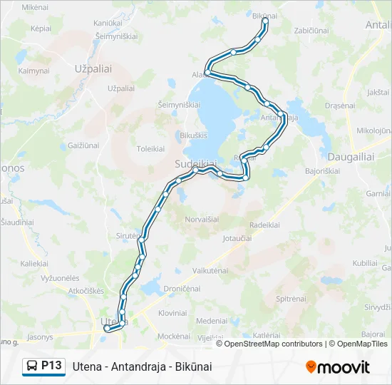 P13 autobusas kelionės žemėlapis