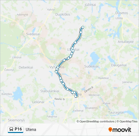 Автобус P16: карта маршрута