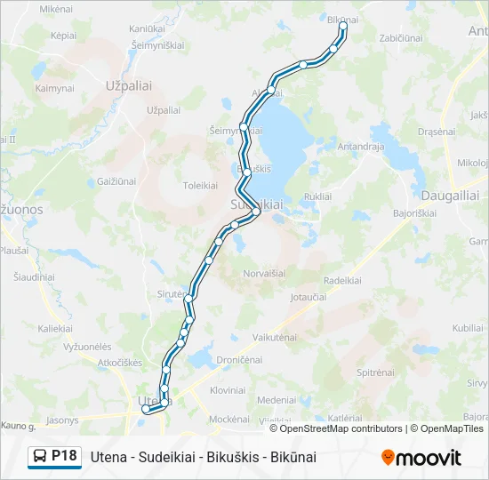 P18 autobusas kelionės žemėlapis