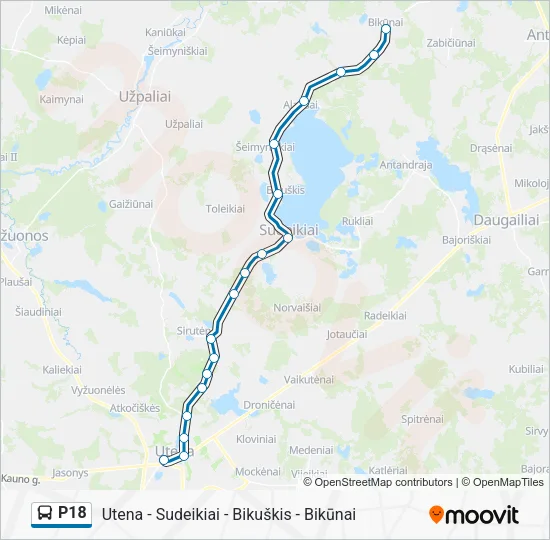 P18 autobusas kelionės žemėlapis