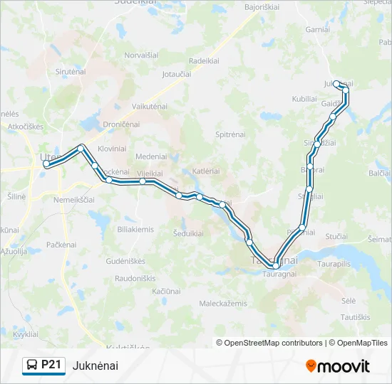 Автобус P21: карта маршрута