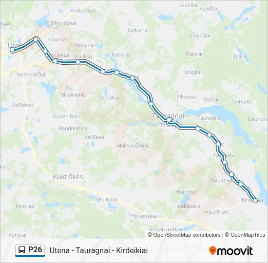P26 autobusas kelionės žemėlapis