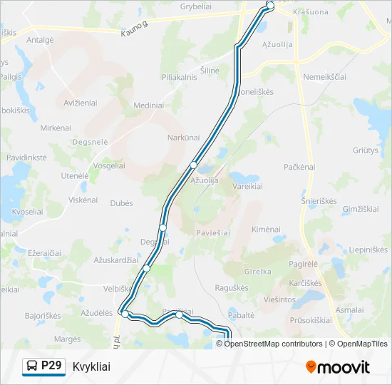 P29 autobusas kelionės žemėlapis