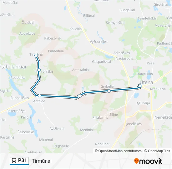 P31 autobusas kelionės žemėlapis