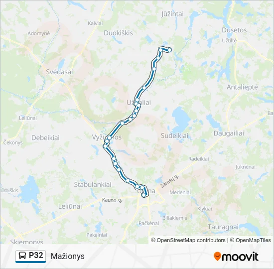 P32 autobusas kelionės žemėlapis