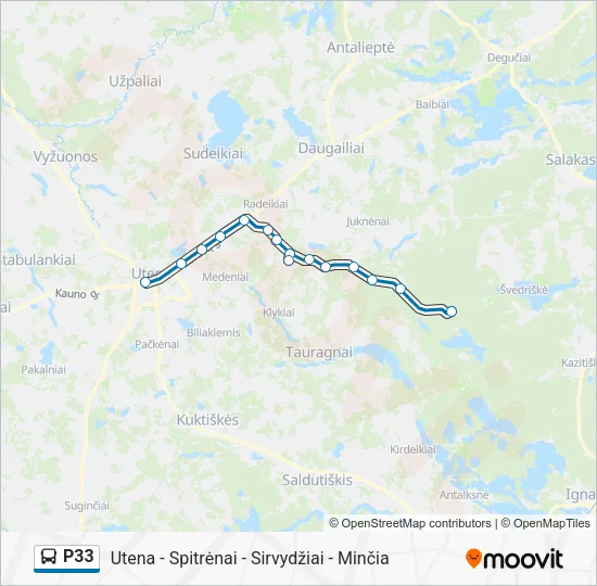 Автобус P33: карта маршрута
