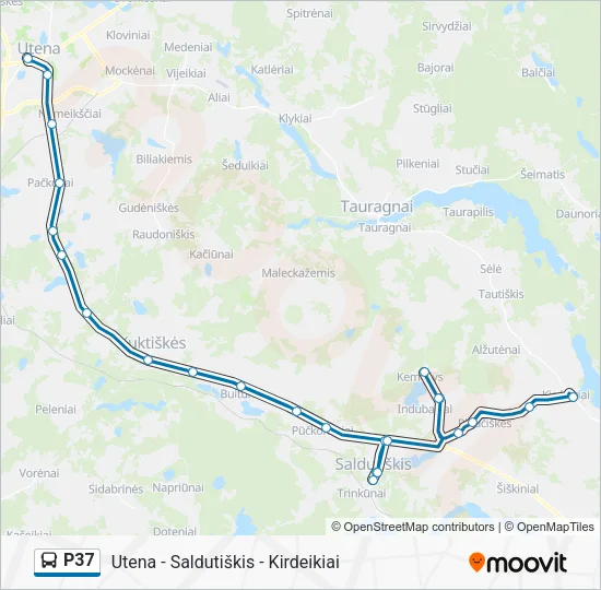 Автобус P37: карта маршрута