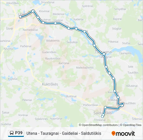P39 autobusas kelionės žemėlapis