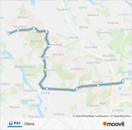 P41 autobusas kelionės žemėlapis