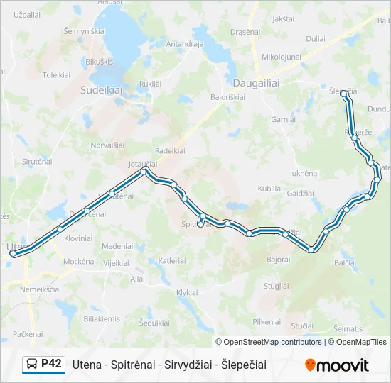 P42 autobusas kelionės žemėlapis