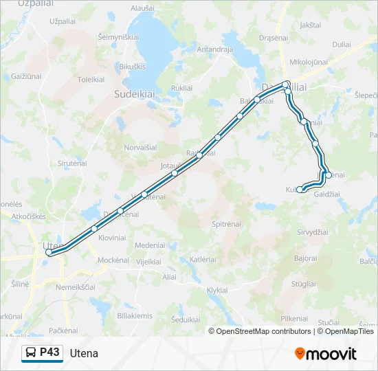 P43 autobusas kelionės žemėlapis