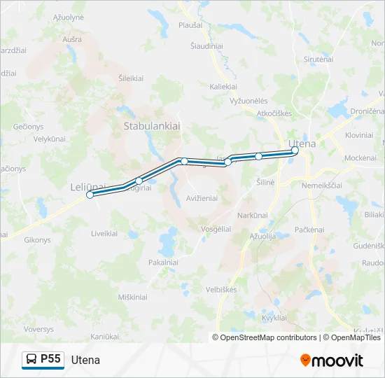 Автобус P55: карта маршрута