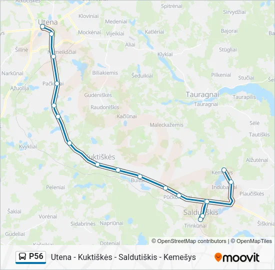 Автобус P56: карта маршрута