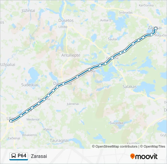 P64 autobusas kelionės žemėlapis