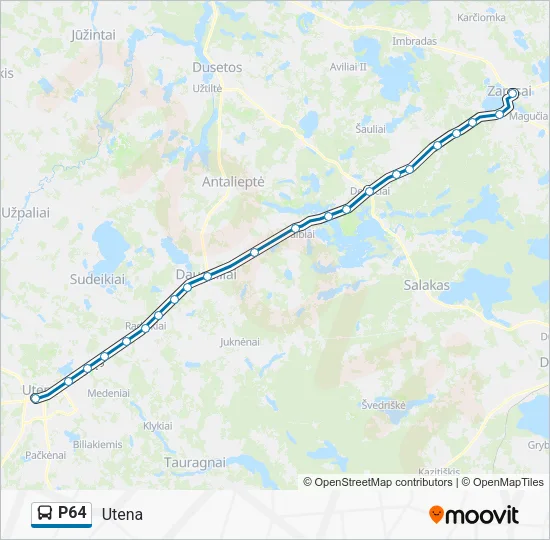 P64 autobusas kelionės žemėlapis