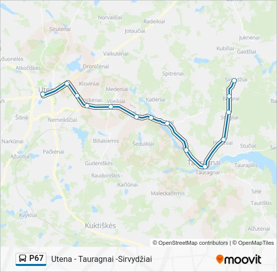 Автобус P67: карта маршрута