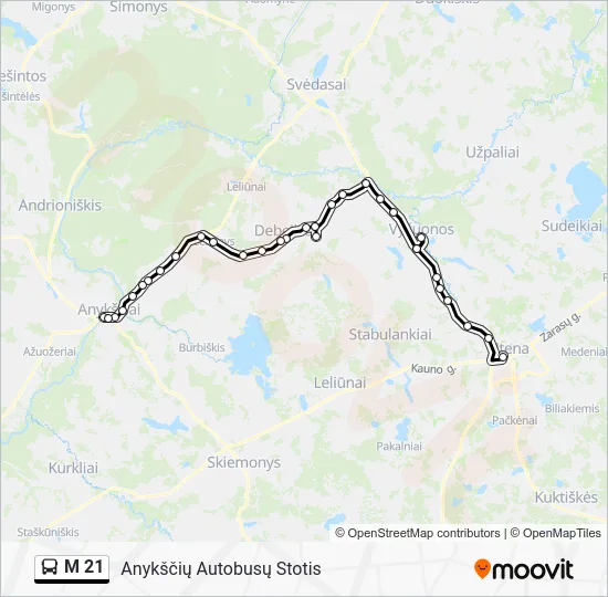 Автобус M 21: карта маршрута
