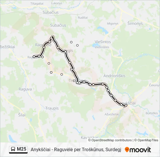 Автобус M25: карта маршрута