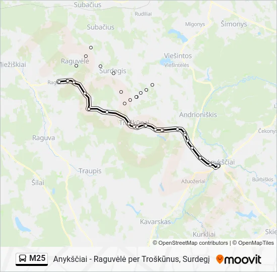 Автобус M25: карта маршрута