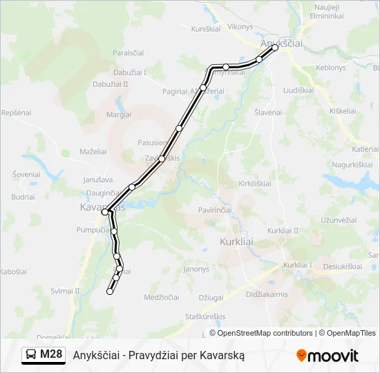 Автобус M28: карта маршрута