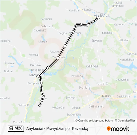 Автобус M28: карта маршрута