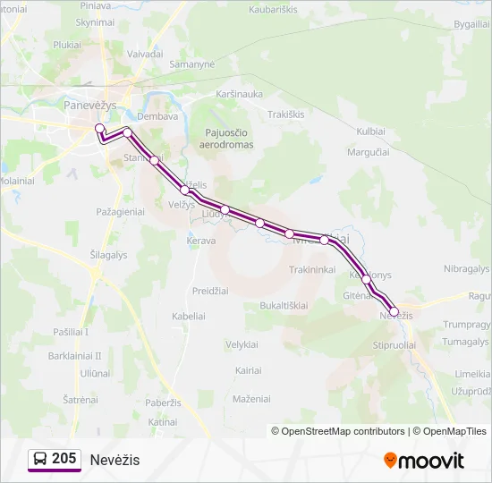 Автобус 205: карта маршрута