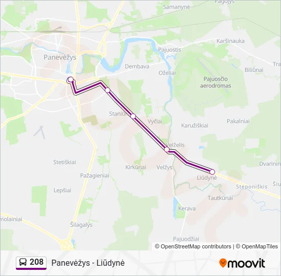 Автобус 208: карта маршрута